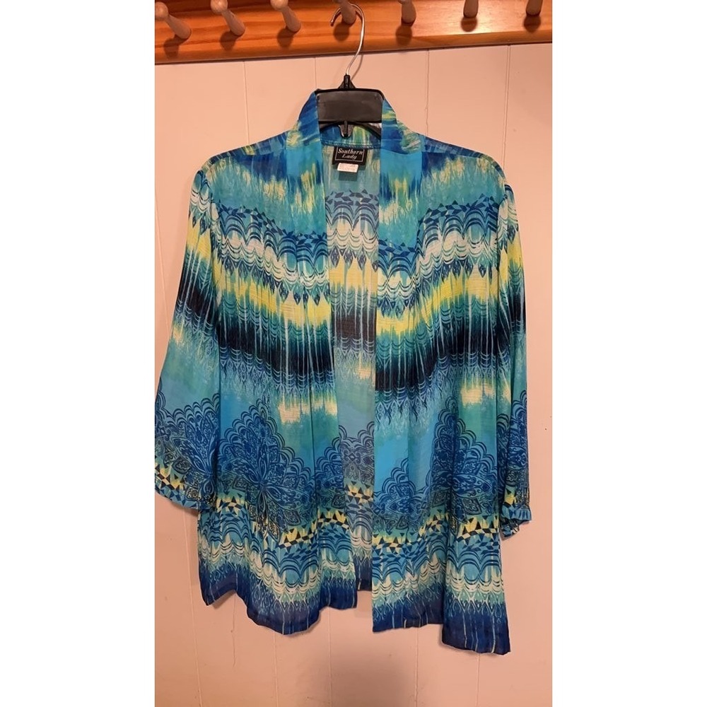 Southern Lady Blue Patterned Kimono Cardigan
